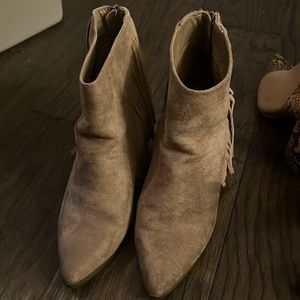 Candies suede fringe heeled boots